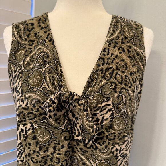 Only Nine Vintage 90s Y2K Olive Green Black Leopard Paisley Stretchy Tank Top XL - Picture 6 of 11
